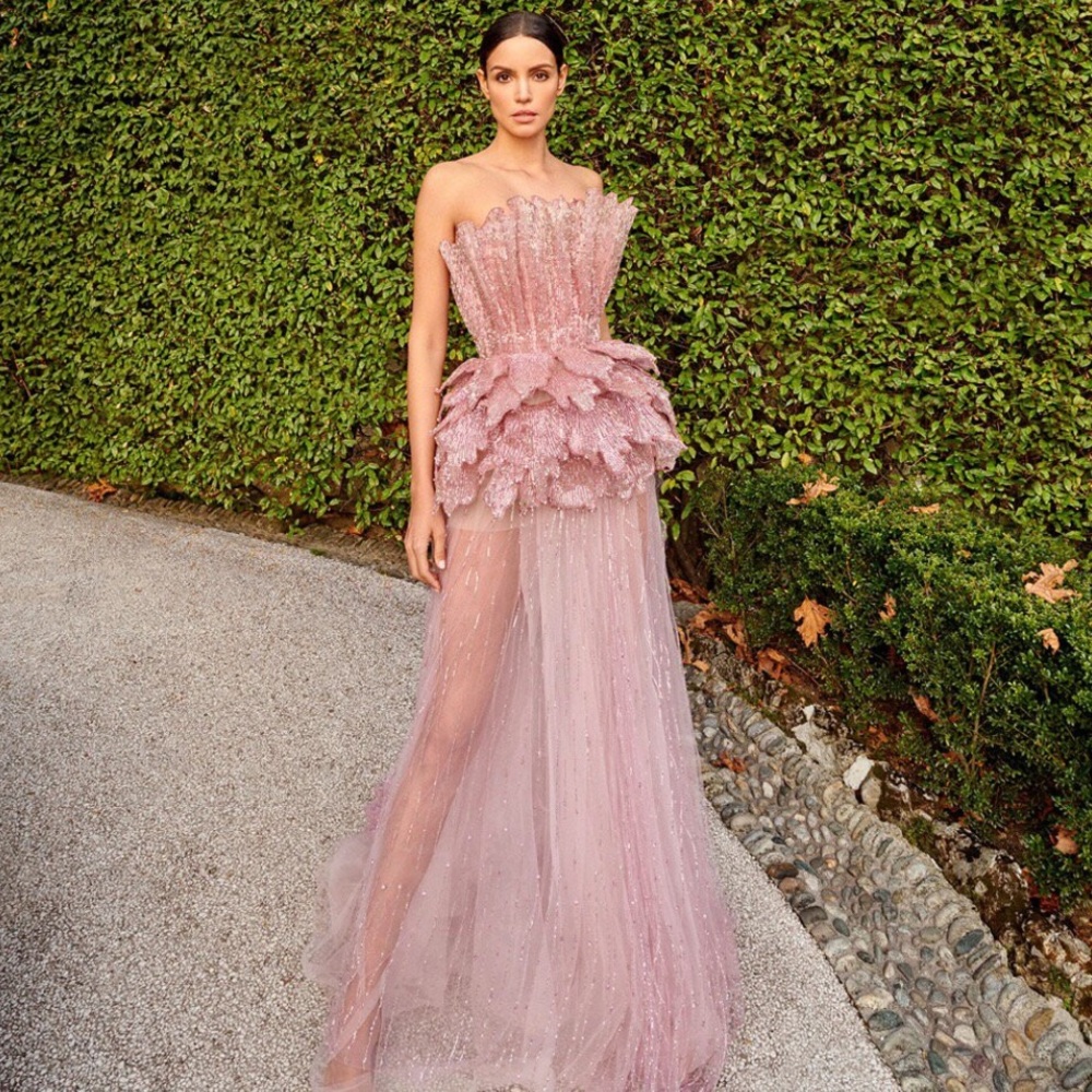 Sophie Couture HAND BEADED BLOOM MAXI DRESS